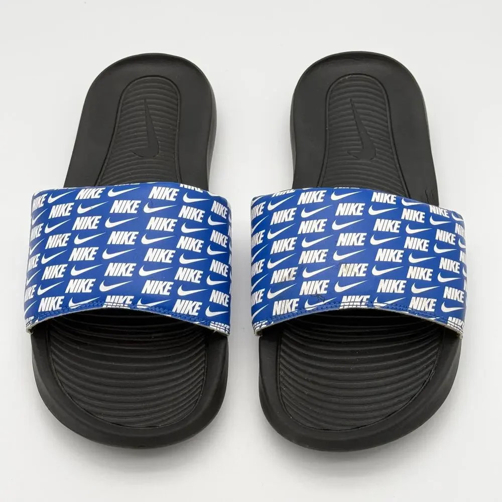 Nike Victori One Men's Printed Slides Blue Black Logo Sandals CN9678-401 Size 14
